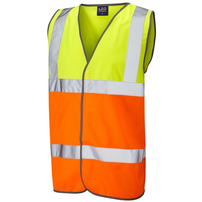 Leo Workwear W01-Y/O Tarka Hi Vis Waistcoat Yellow / Orange ISO 20471 Class 2
